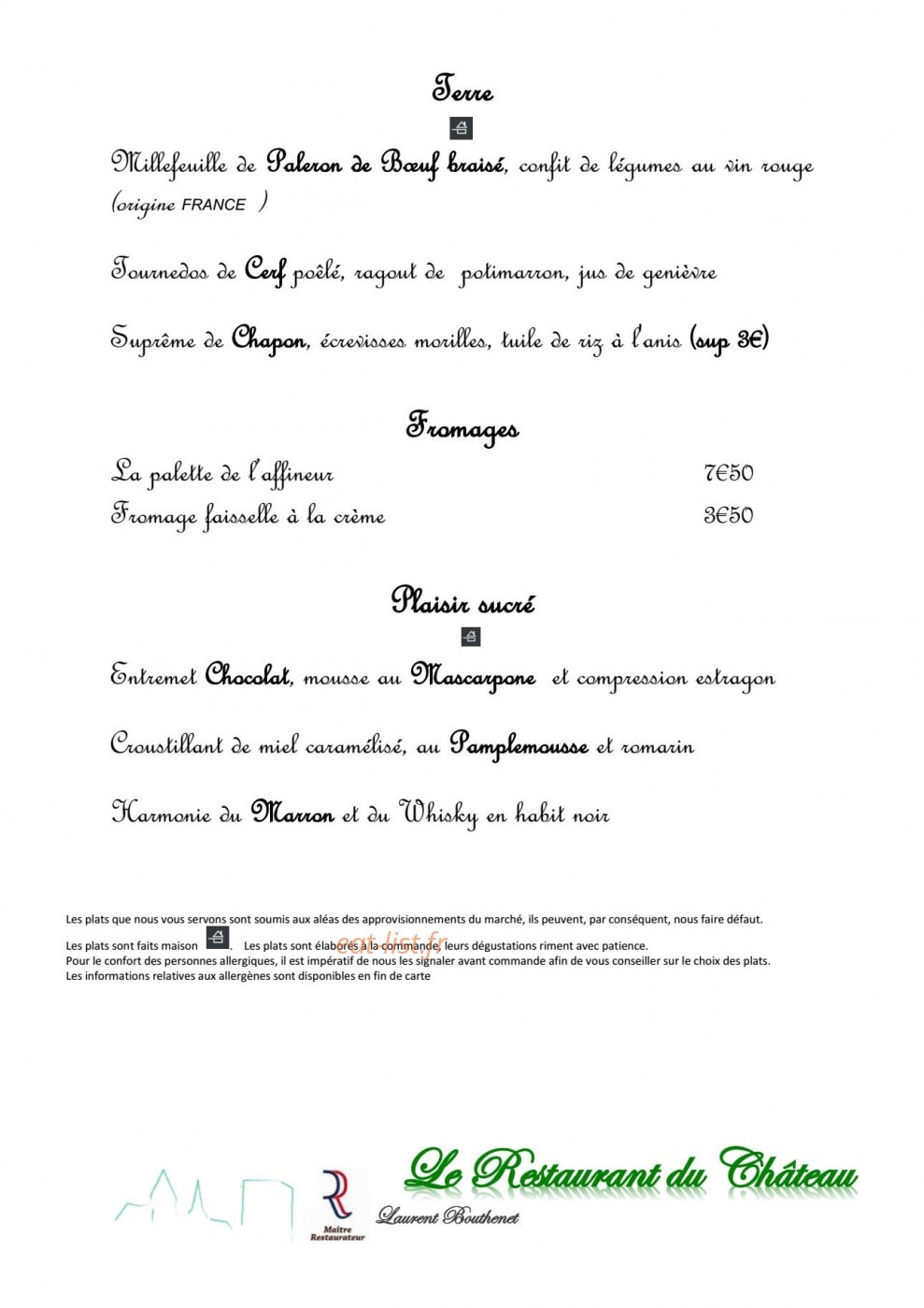 Le restaurant du chateau — carte page 2