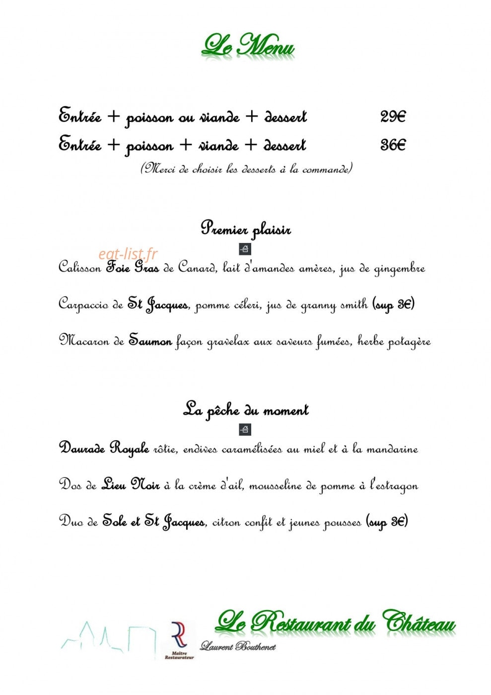Le restaurant du chateau — carte page 1