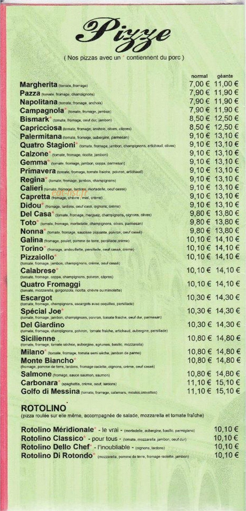 Toto pizzeria — carte page 3