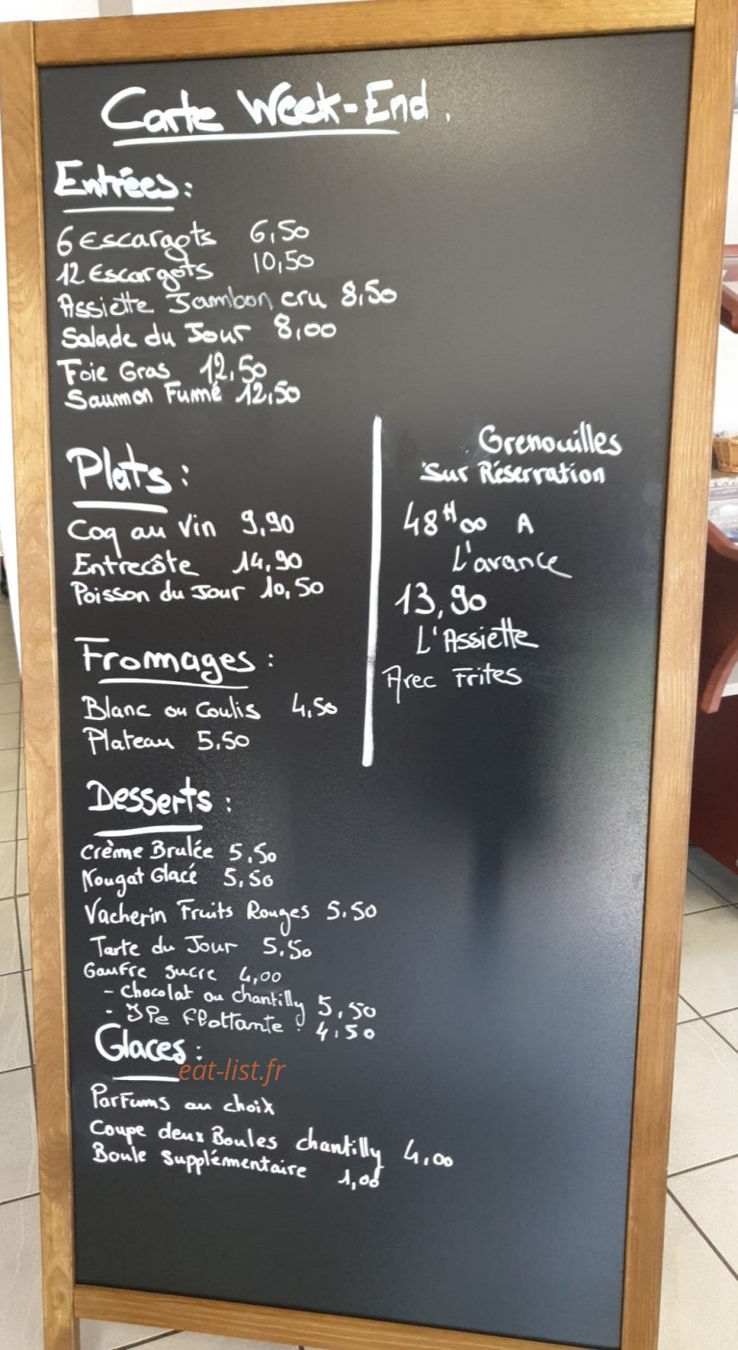 Carte et menu de Au Bistrot Gourmand à Saint Laurent d'Andenay — Exemple de menu