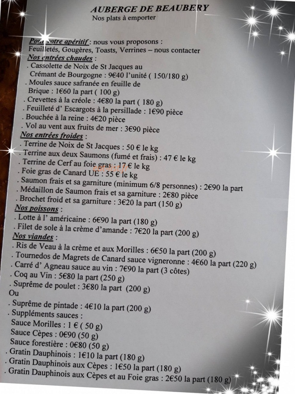 Auberge de Beaubery — carte page 1