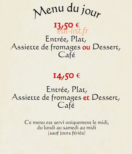 Restaurant Du Moulin — carte page 1