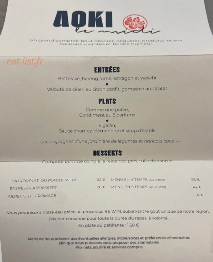 Aoki Le Comptoir — carte page 1