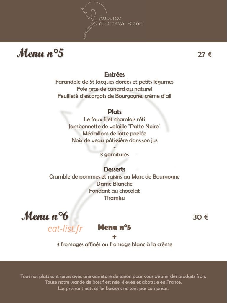 Auberge du Cheval Blanc — carte page 17