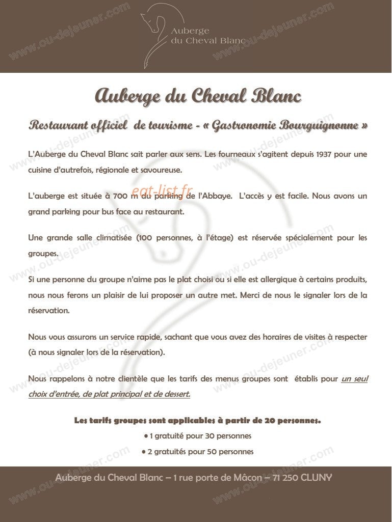 Auberge du Cheval Blanc — carte page 14