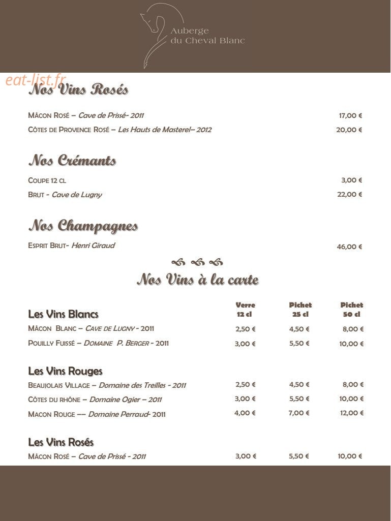 Auberge du Cheval Blanc — carte page 12