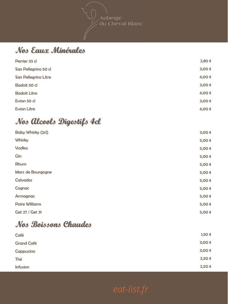 Auberge du Cheval Blanc — carte page 9