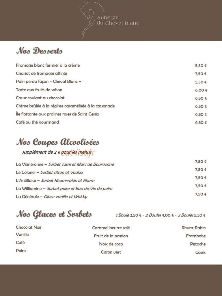 Auberge du Cheval Blanc — carte page 8