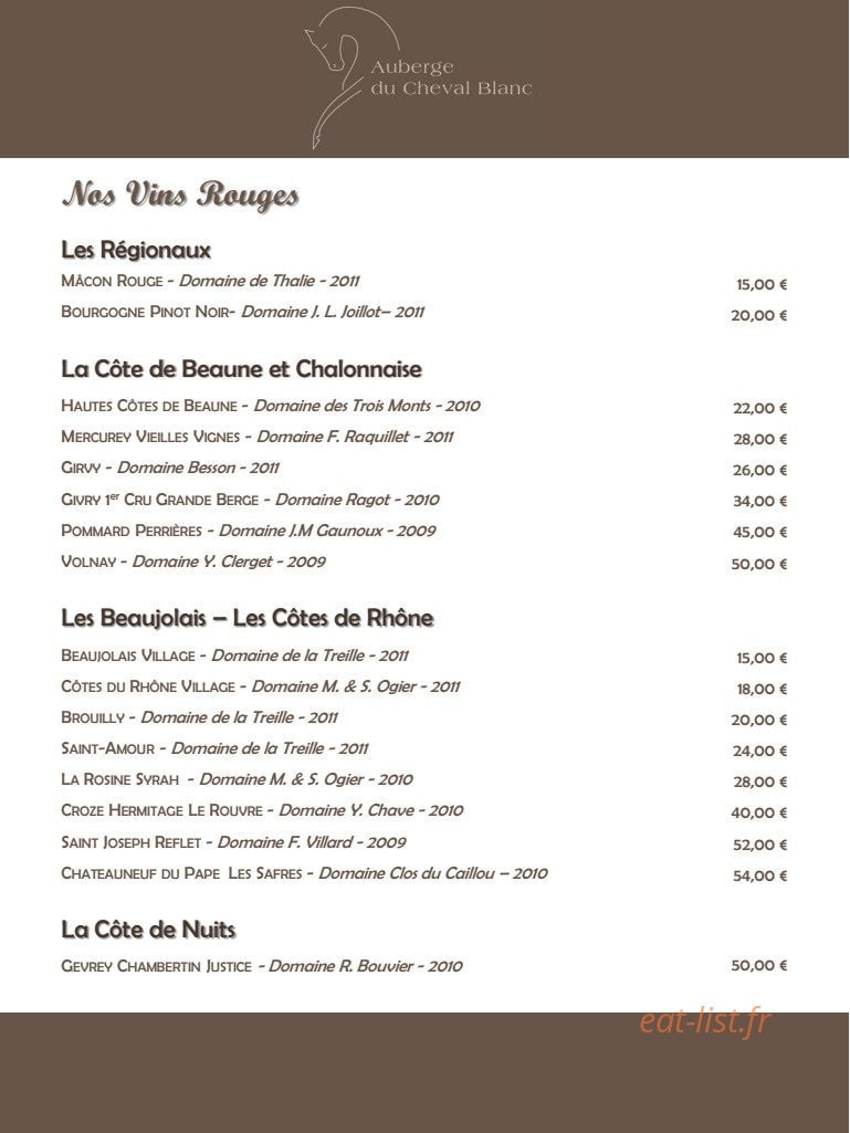 Auberge du Cheval Blanc — carte page 11