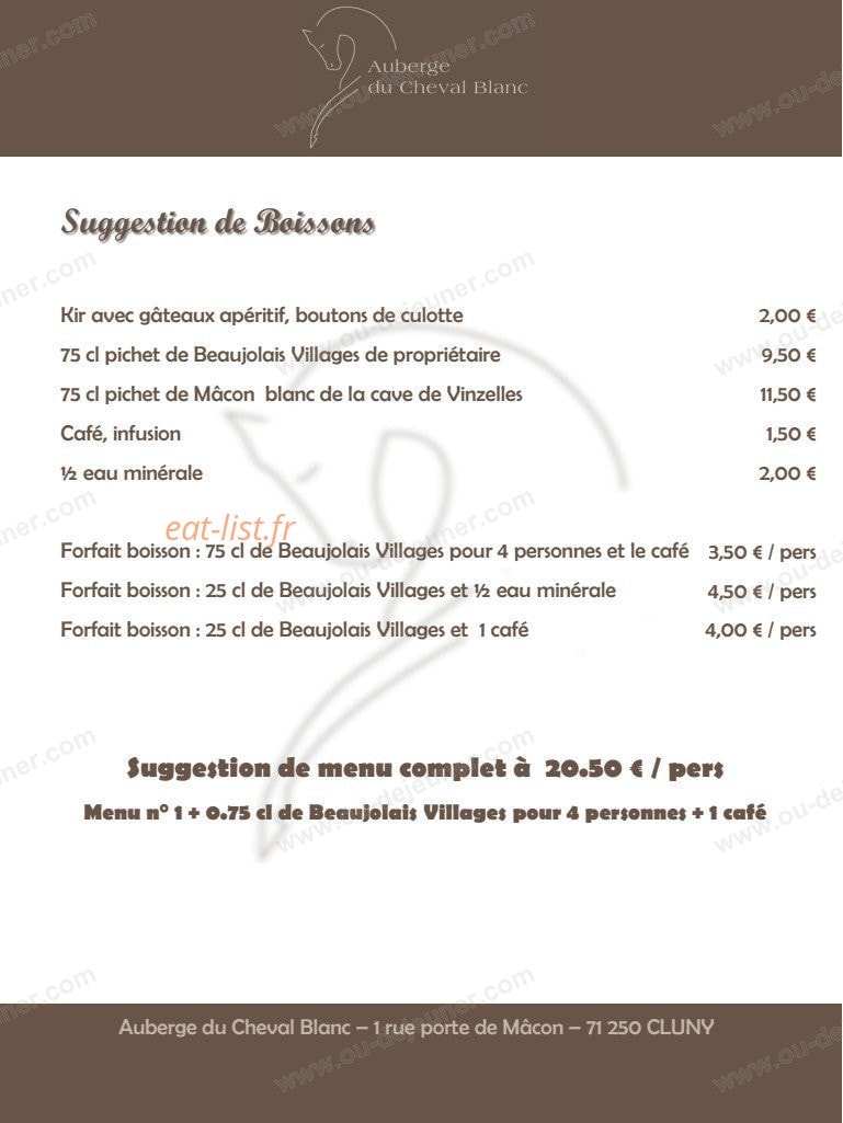 Auberge du Cheval Blanc — carte page 18