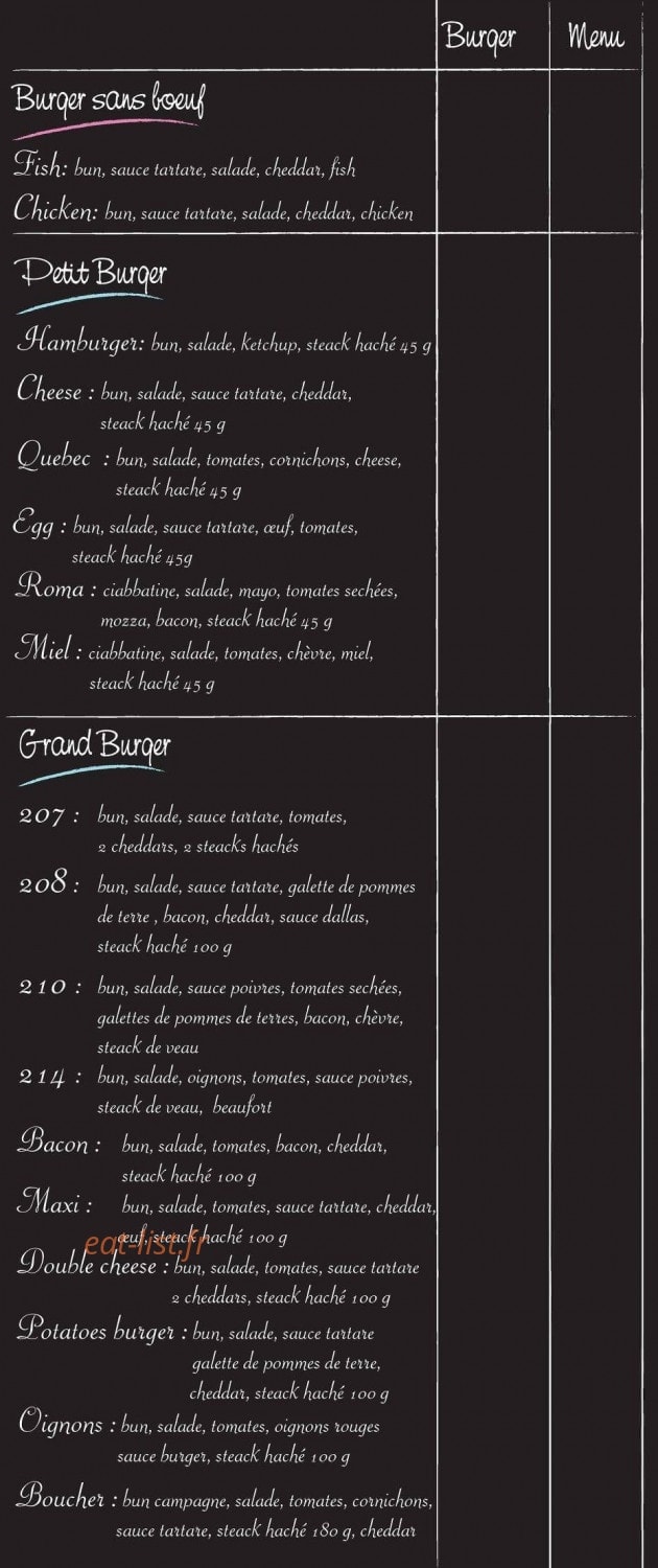 Québec Burger — carte page 1