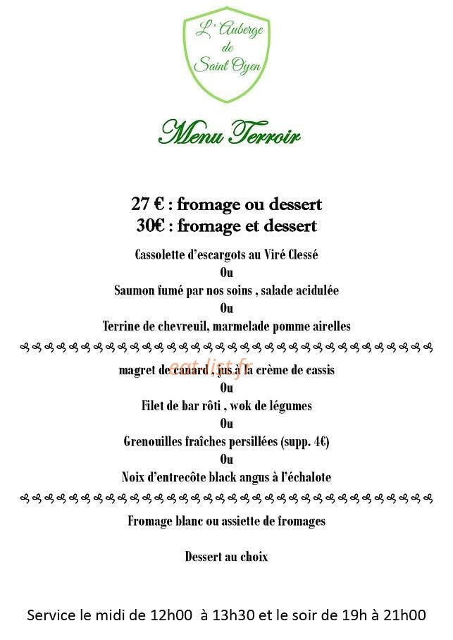 Auberge de Saint Oyen — carte page 2