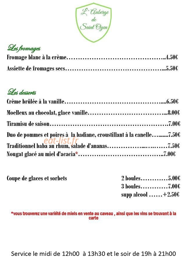 Auberge de Saint Oyen — carte page 4