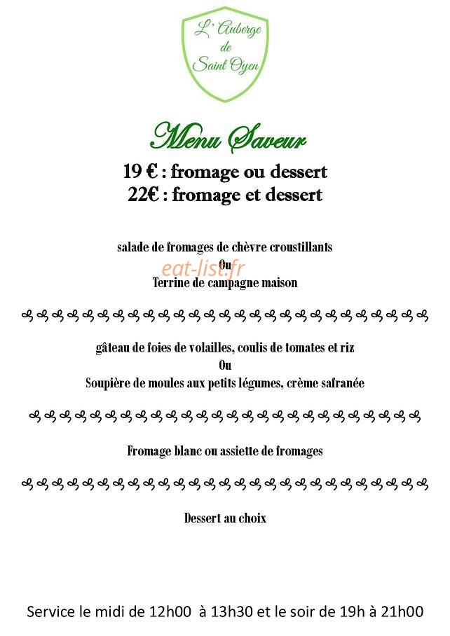 Auberge de Saint Oyen — carte page 1