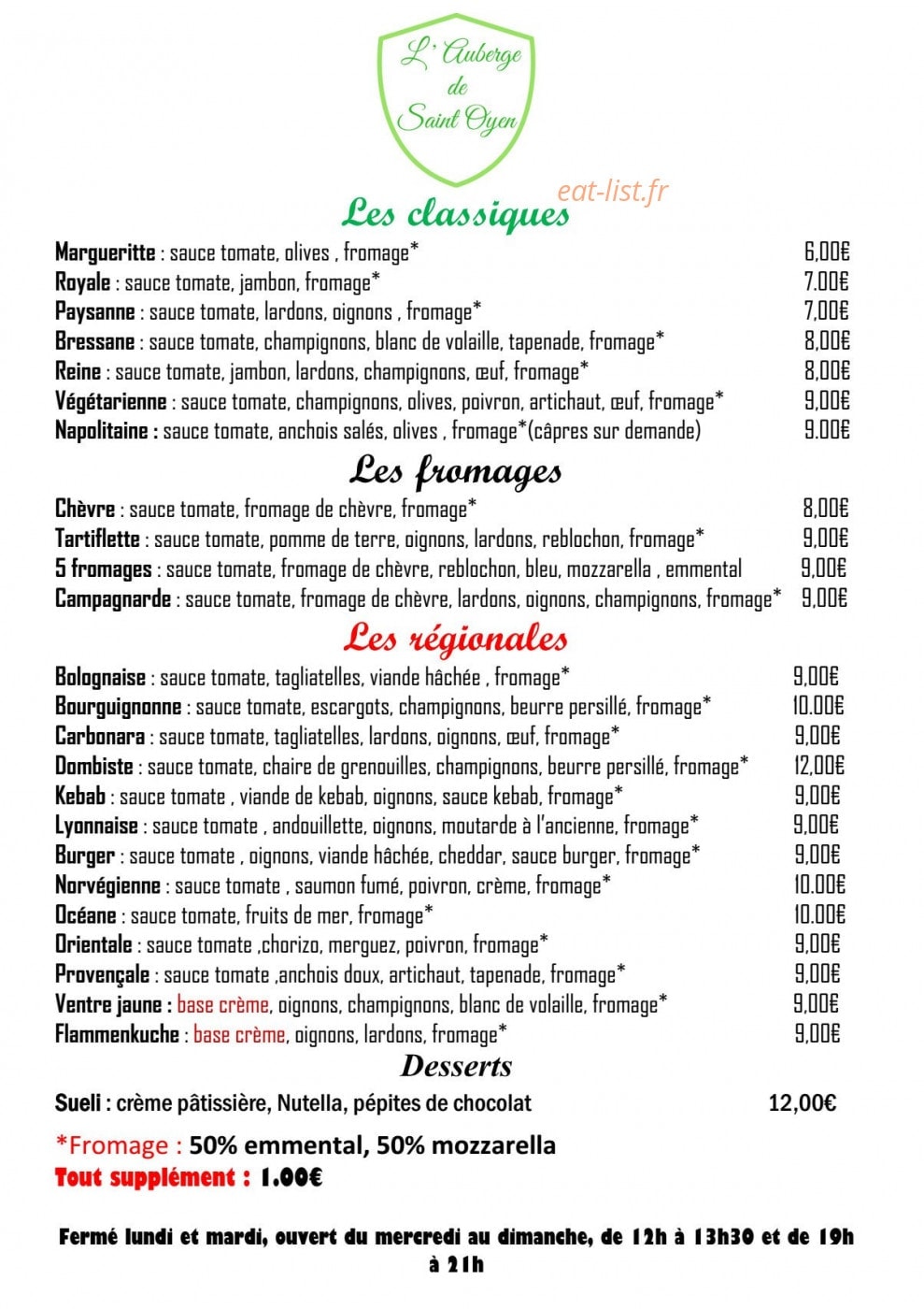 Auberge de Saint Oyen — carte page 5