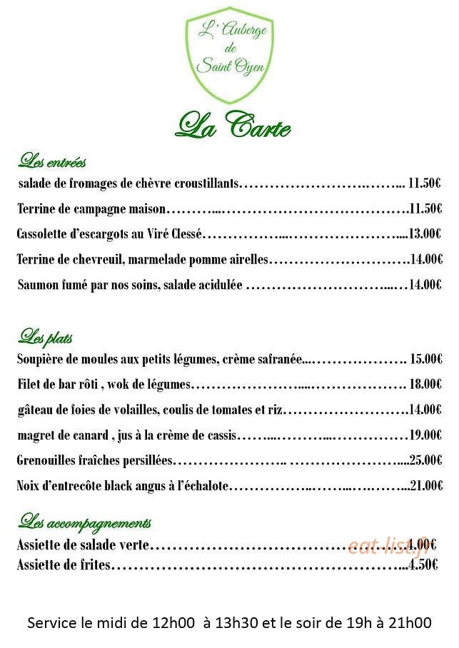 Auberge de Saint Oyen — carte page 3