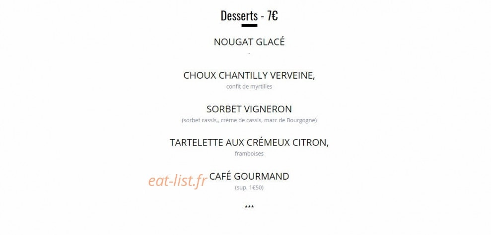 Carte et menu de Auberge des Grenouillats à Saint Maurice de Satonnay — Desserts