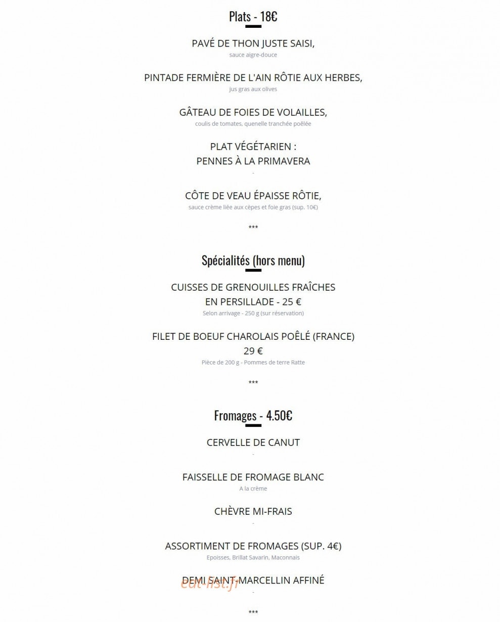 Carte et menu de Auberge des Grenouillats à Saint Maurice de Satonnay — Plats, spécialités et fromages