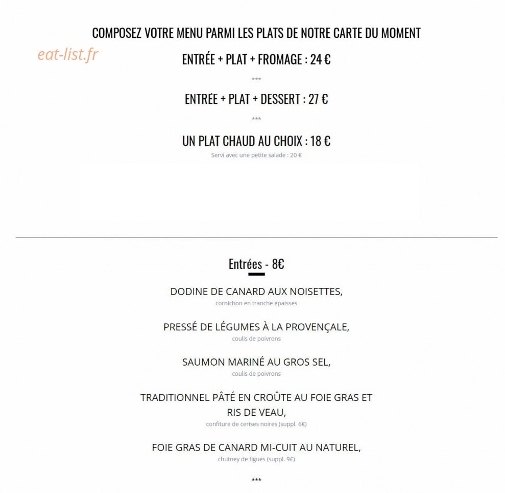 Carte et menu de Auberge des Grenouillats à Saint Maurice de Satonnay — Menus et entrées