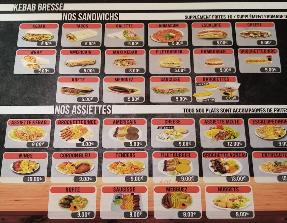 Bresse Kebab — carte page 1