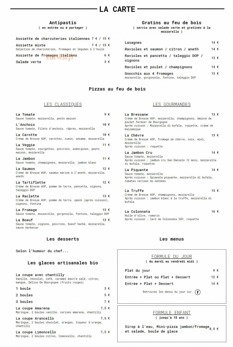 Le Bistrot Italien — carte page 1