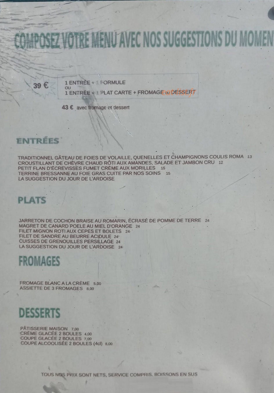 Auberge de la Grenouillère — carte page 1
