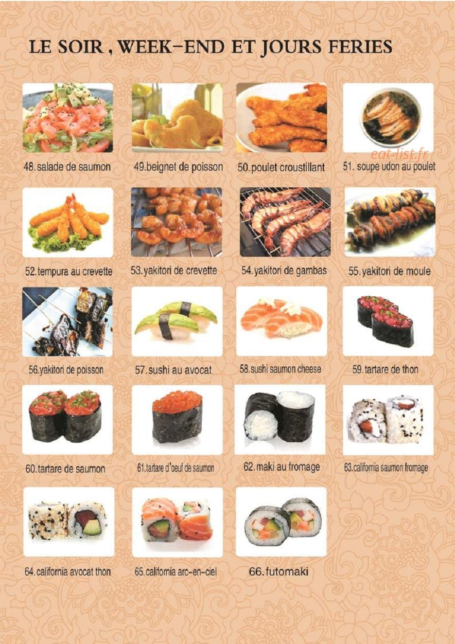 Carte et menu de Kouunn Sushi à Montceau les Mines — Les plats du soir, week end et jours feriés