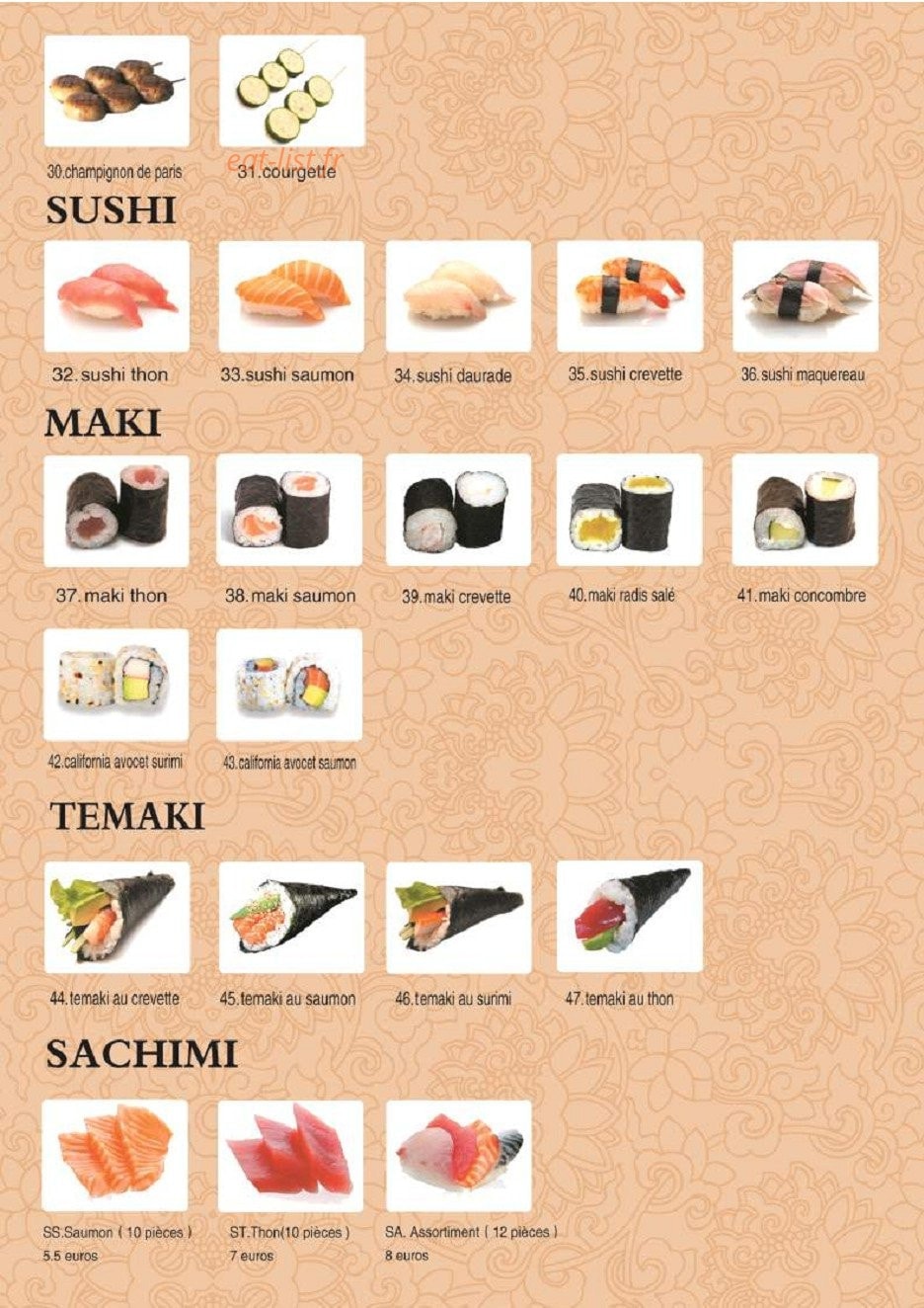 Carte et menu de Kouunn Sushi à Montceau les Mines — Les sushis, makis, temakis et yakitoris