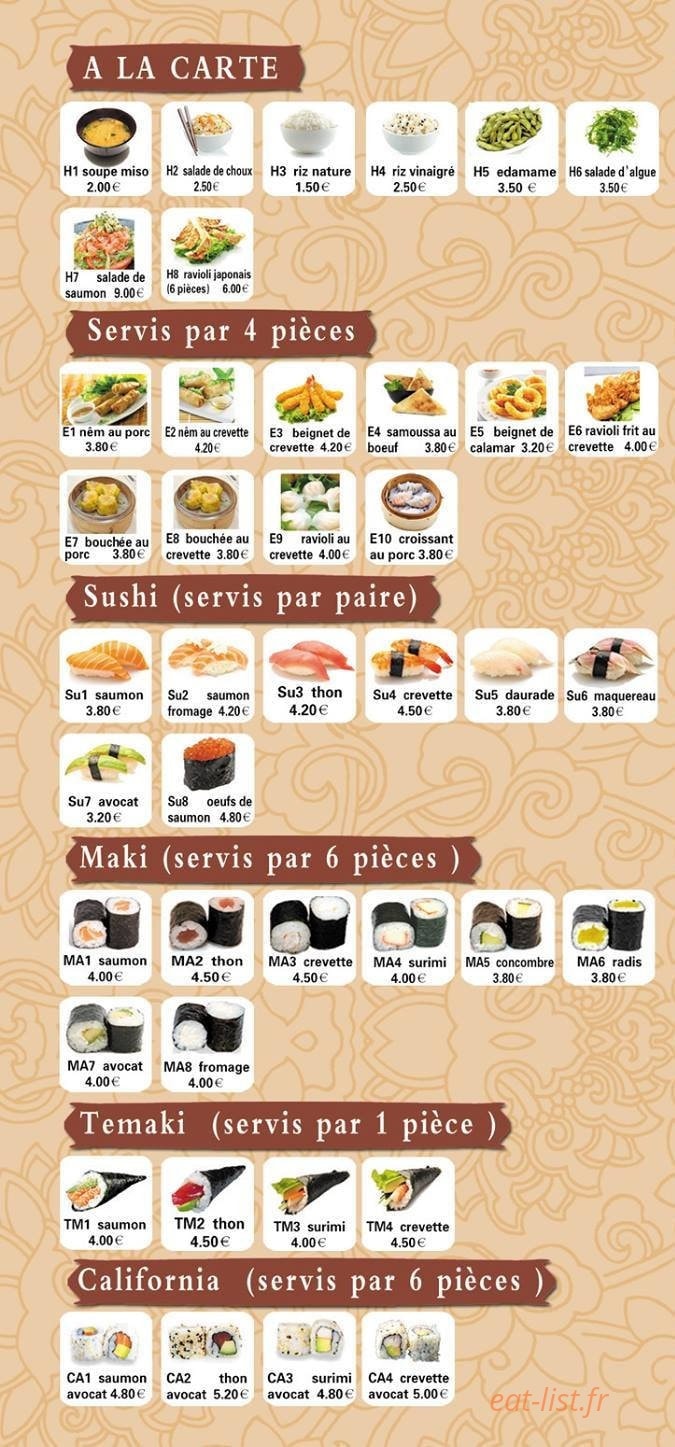 Carte et menu de Kouunn Sushi à Montceau les Mines — Les sushis, makis, temakis...