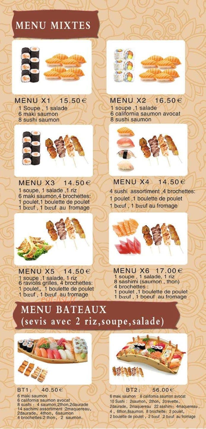Carte et menu de Kouunn Sushi à Montceau les Mines — Le menu mixtes et menu bateau