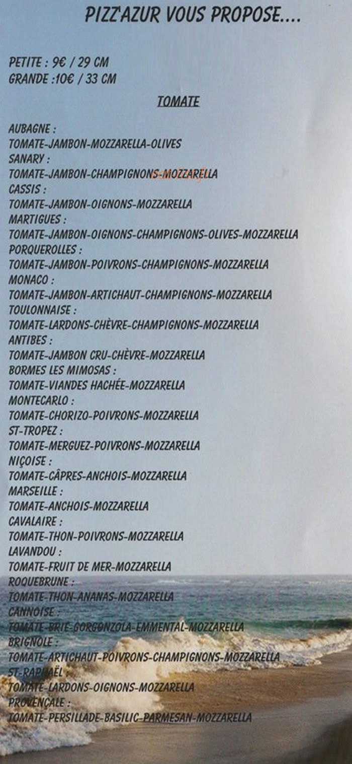Pizz'azur — carte page 2