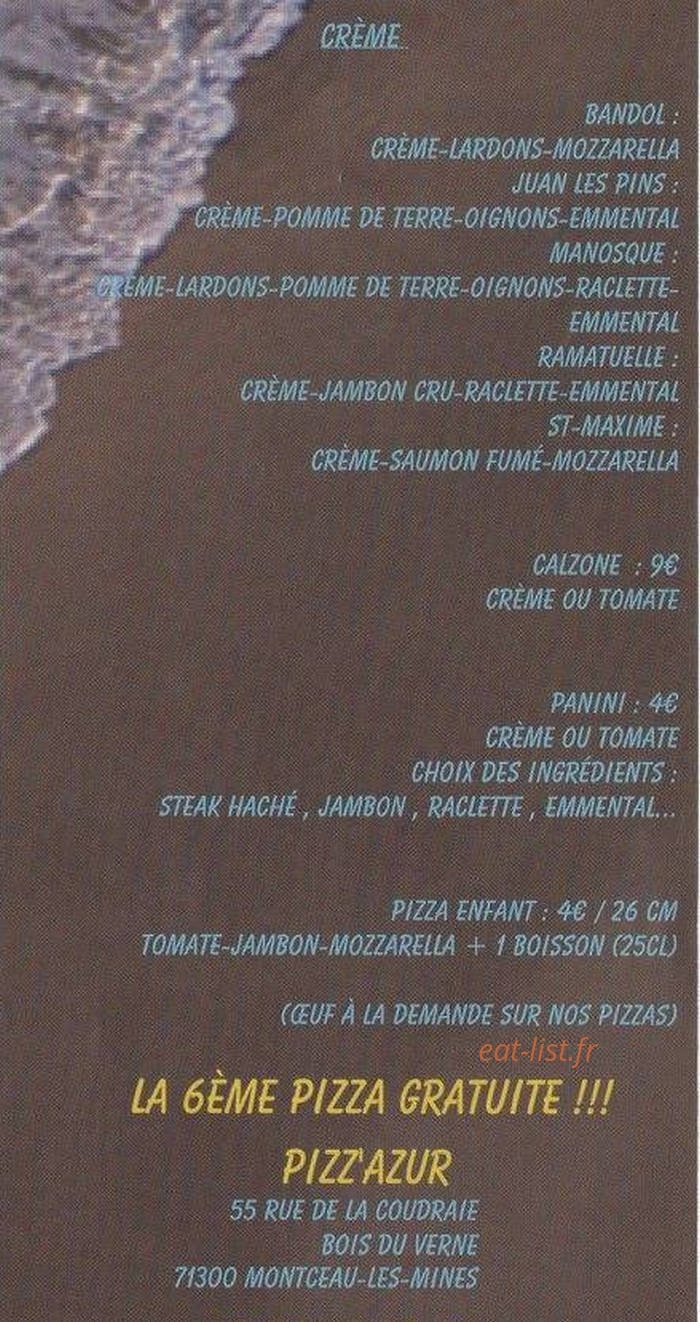 Pizz'azur — carte page 1