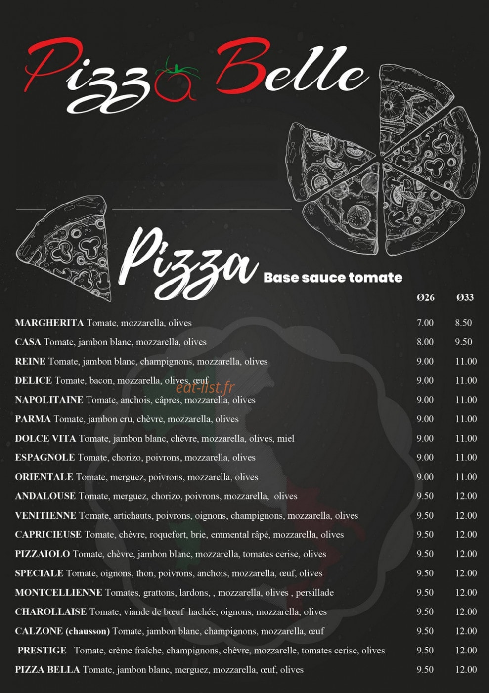 Pizza Belle — carte page 1