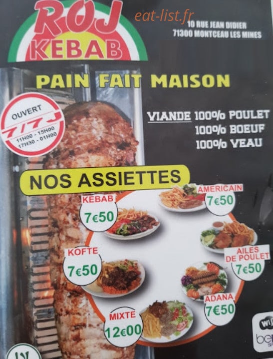Roj tat kebab — carte page 1