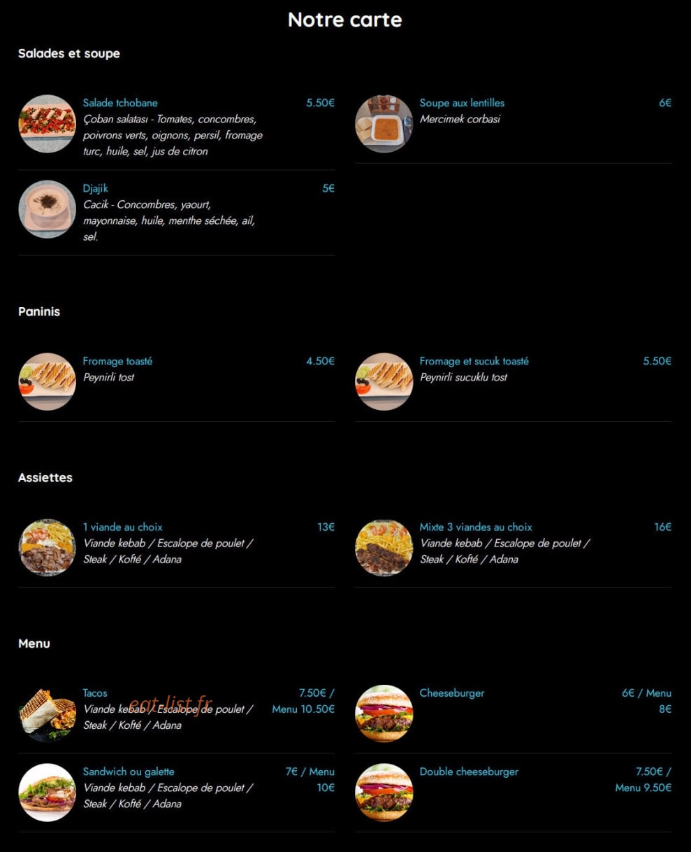 Turkuaz cafe kebab — carte page 1