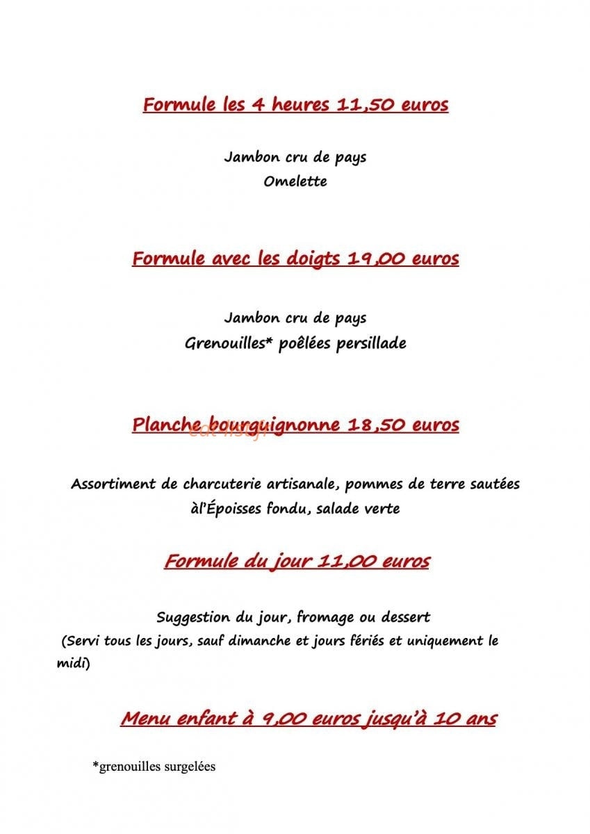 Carte et menu de L'auberge du Passe-Temps à Saint Berain Sous Sanvignes — Le formules