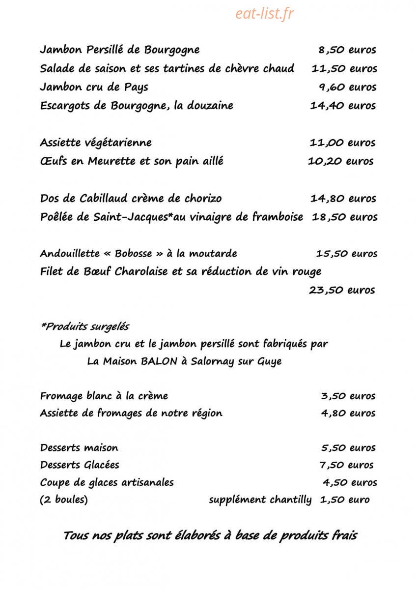 Carte et menu de L'auberge du Passe-Temps à Saint Berain Sous Sanvignes — la carte