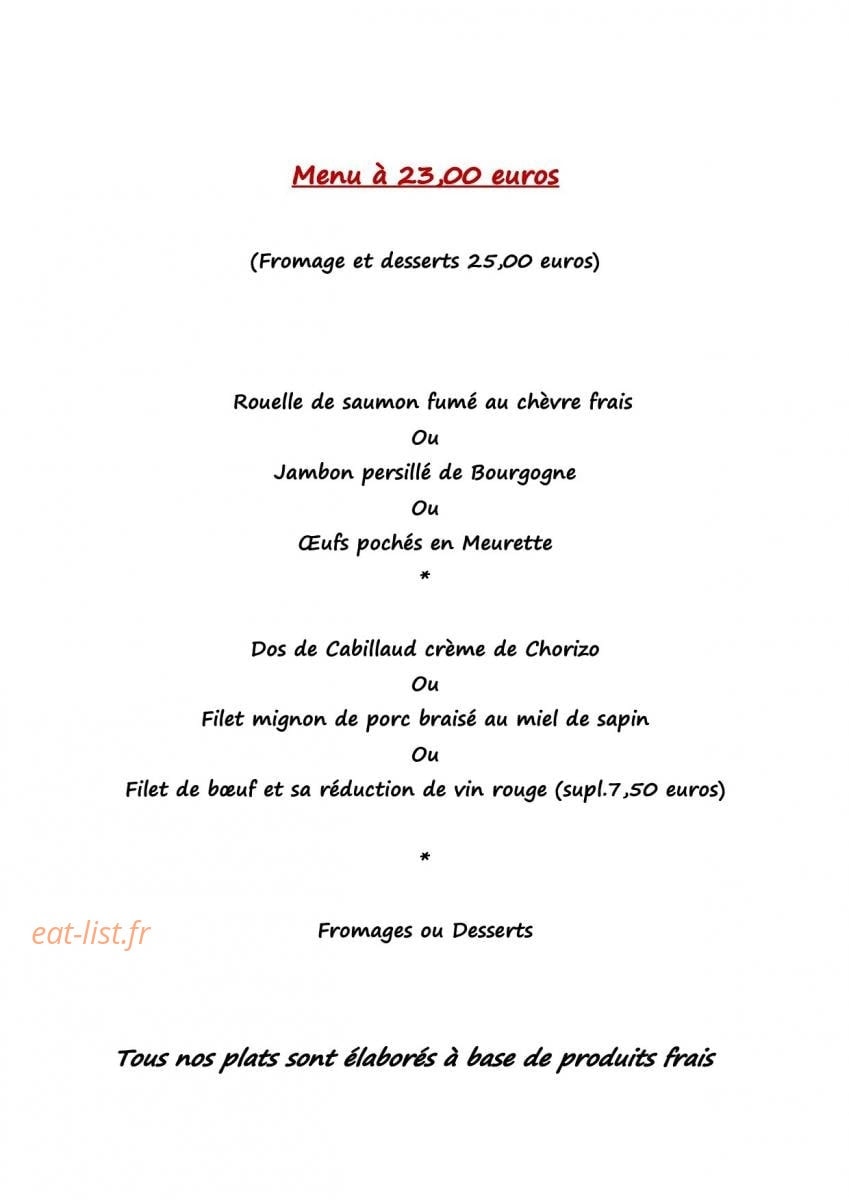 Carte et menu de L'auberge du Passe-Temps à Saint Berain Sous Sanvignes — Menu à 23