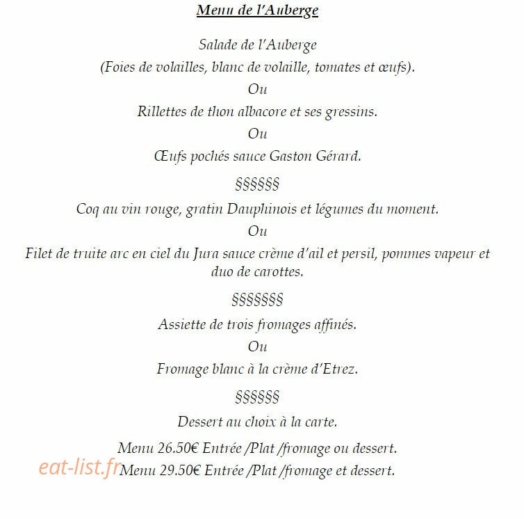 L'auberge Bressane — carte page 1