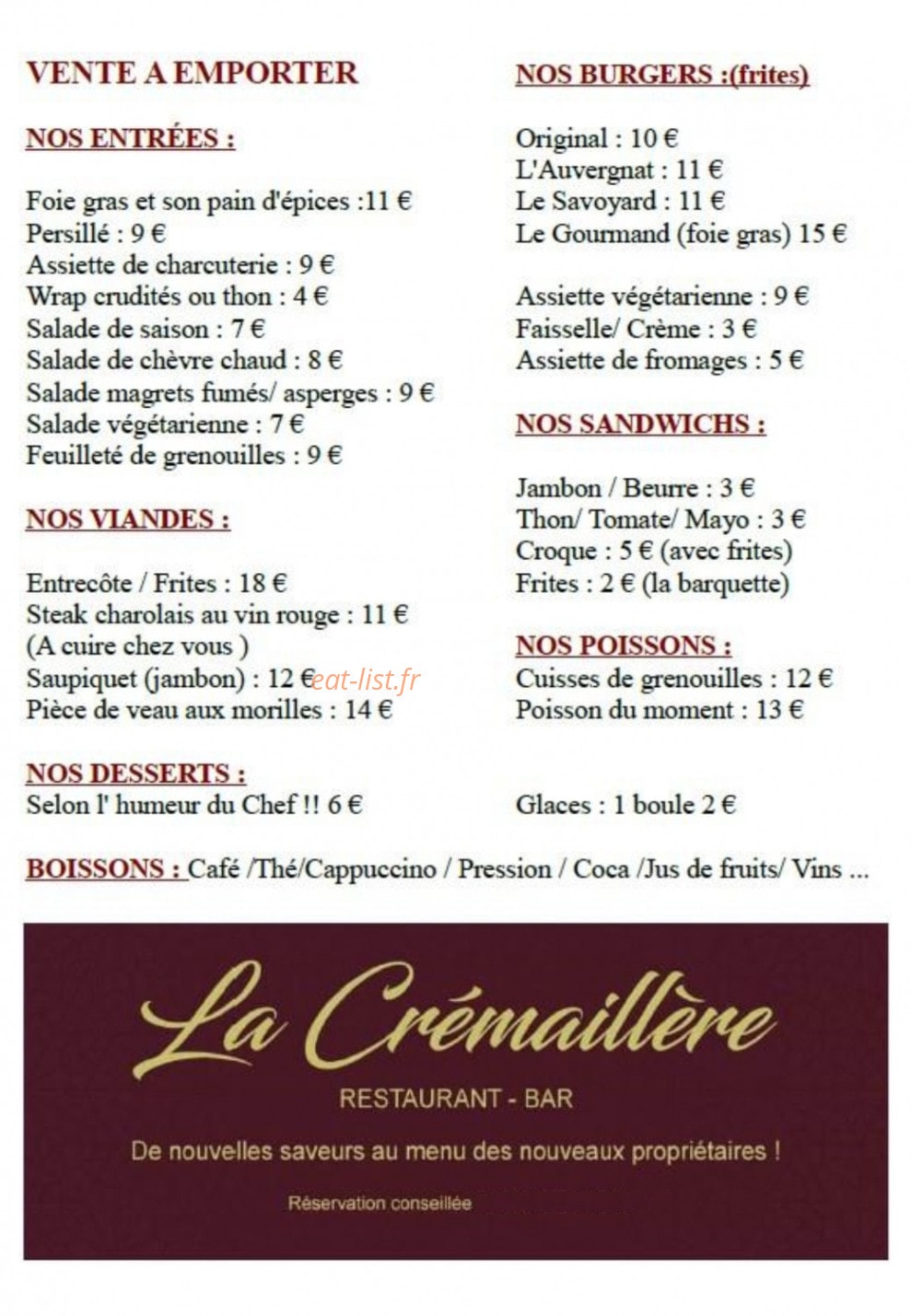 La Crémaillere — carte page 1