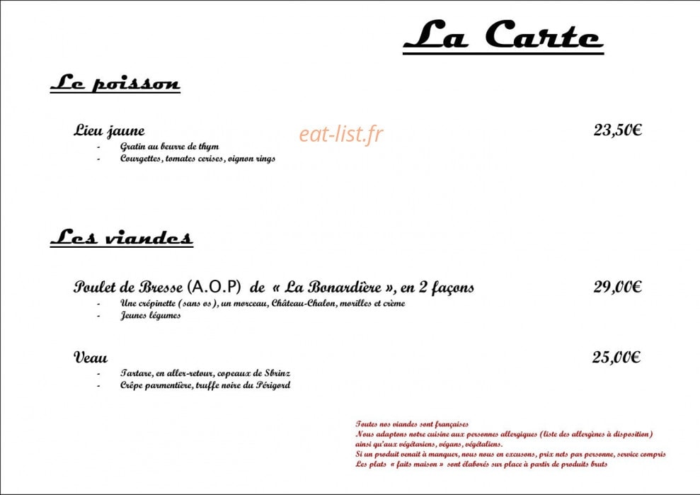 Hostellerie Bressane — carte page 1