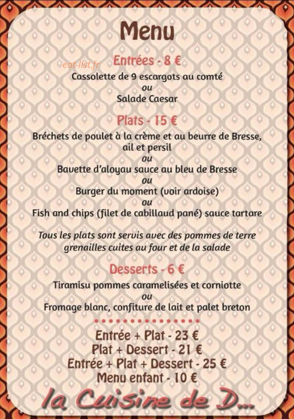 La Cuisine de D. — carte page 1