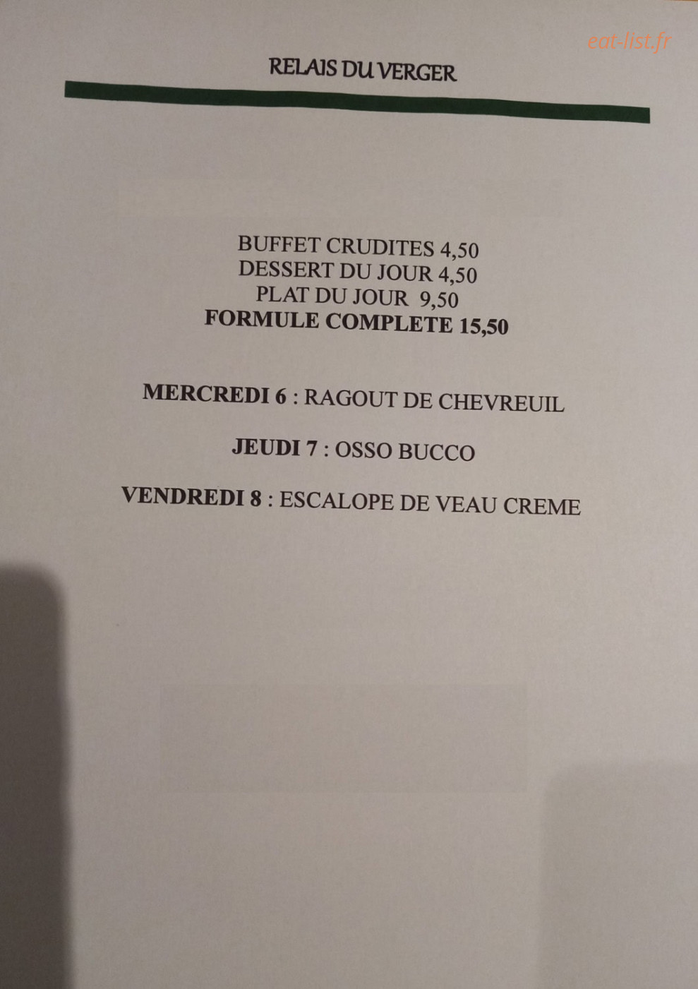 Le Relais du Verger — carte page 1