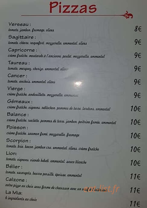 Carte et menu de Aux Délices de Mia à L' Abergement Saint Colombe — Pizzas