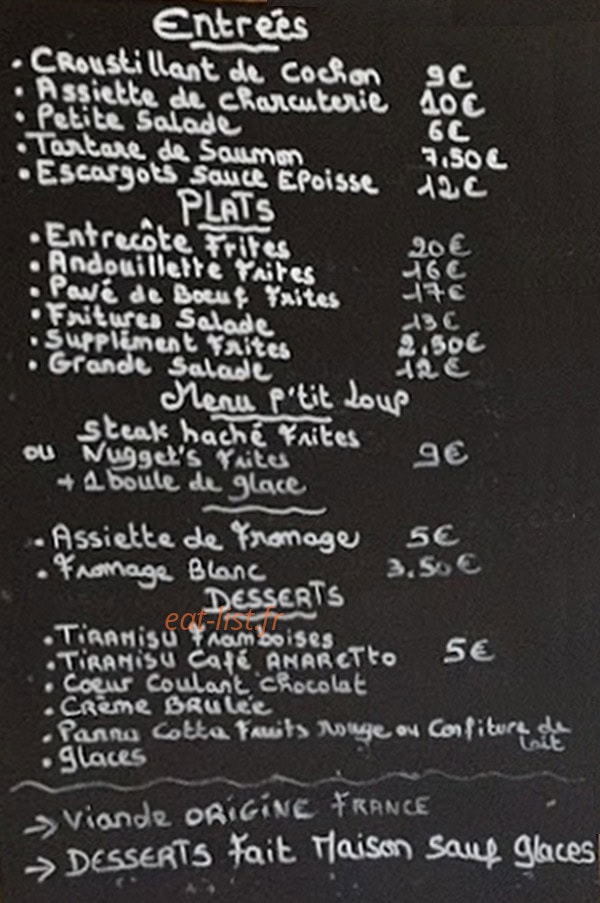 Carte et menu de Le Café du Loup à Saint Martin d'Auxy — Exemple de menu