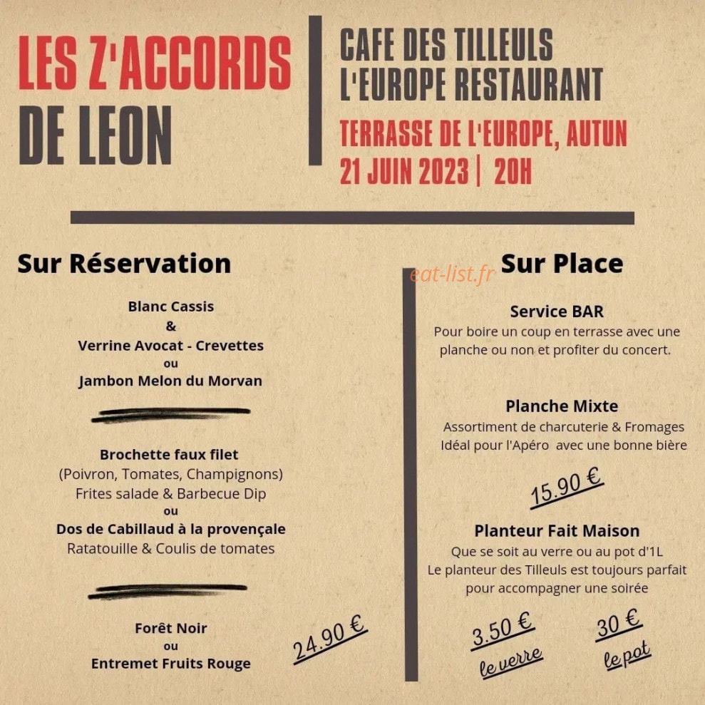 L'Europe Restaurant — carte page 1
