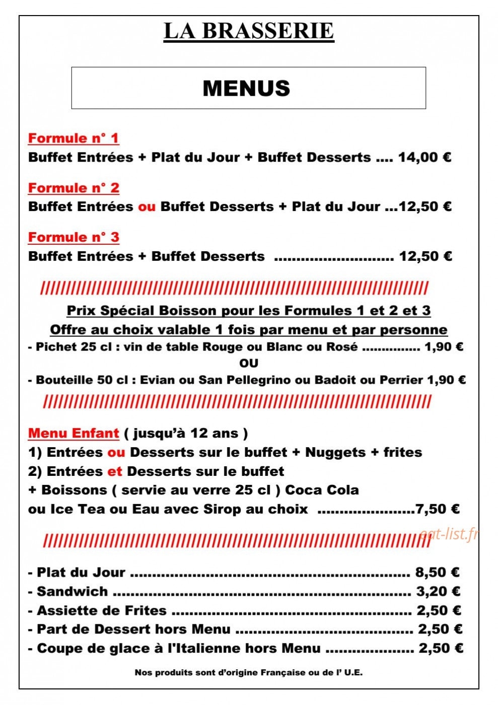 La Brasserie — carte page 1