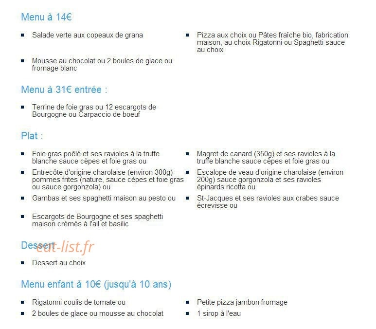 La Trattoria — carte page 1