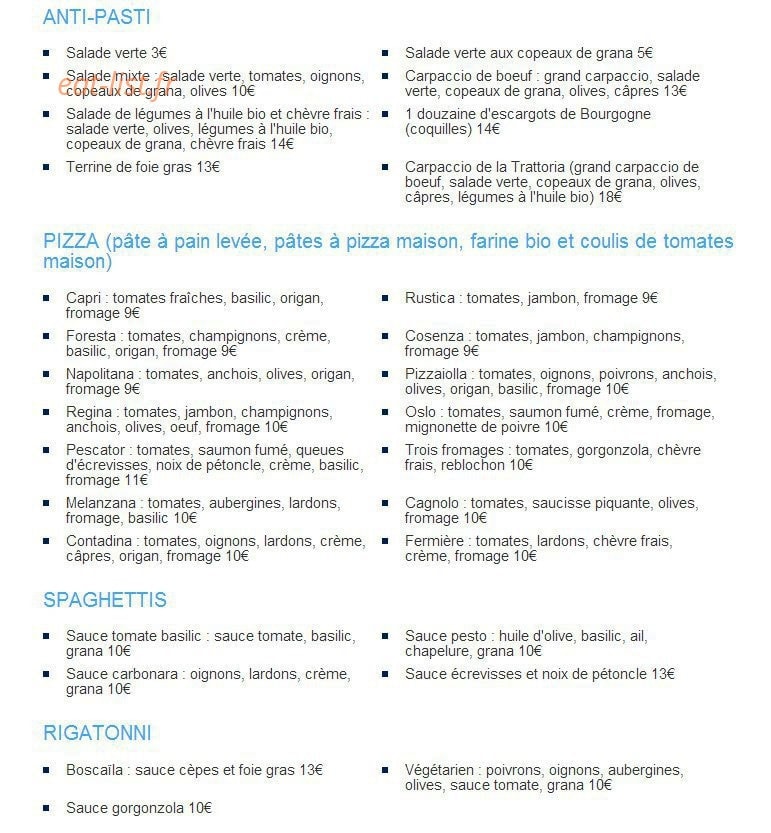 La Trattoria — carte page 2