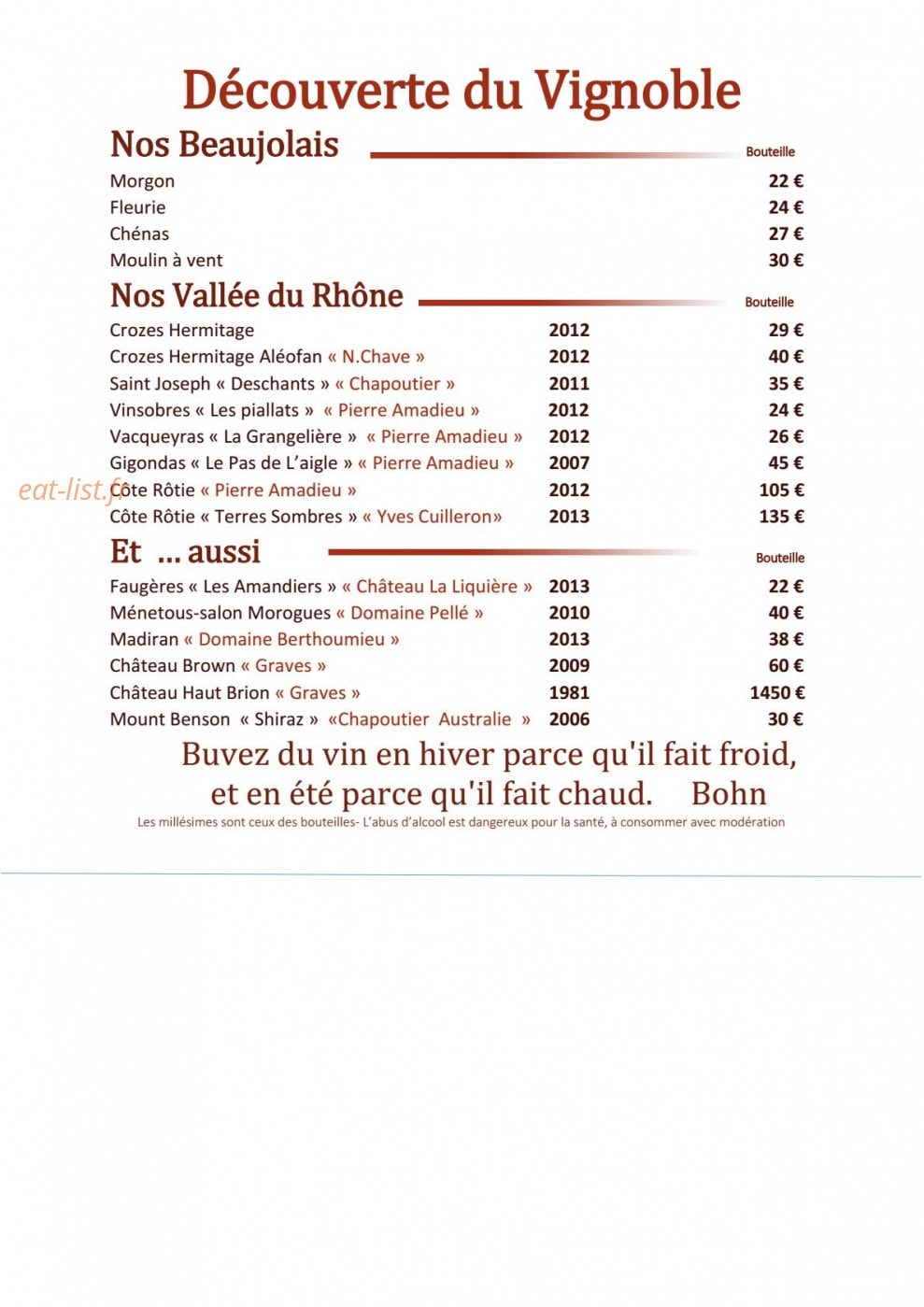 Le Chateaubriant — carte page 9